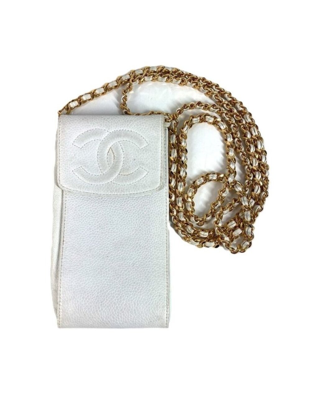 Chanel Shoulder Bag CC Logo Caviar Leather White